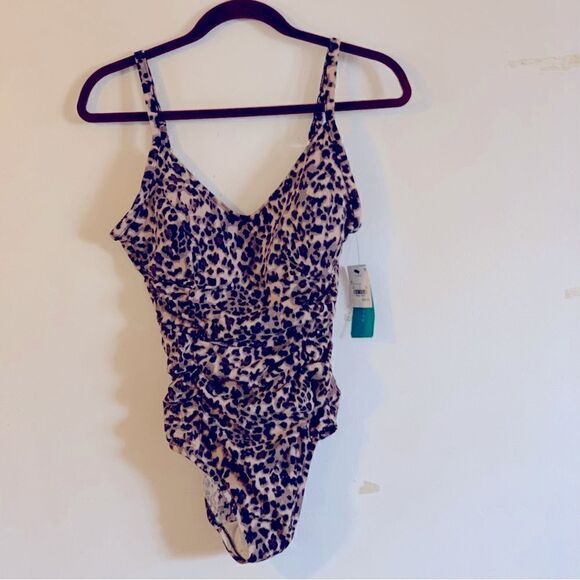 Aqua Green Swimsuit Cheetah Animal Print Adj Straps Padded Sz Large NWT - Picture 1 of 4